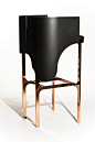 Contemporary Lava Bar Stool in Rose Gold, Leather and Bronze In Excellent Condition For Sale In Philadelphia, PA