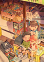 小时候放学都第一时间跑去小卖部买好吃的。ins：fujiwara_illustration ​​​​