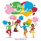 Holi festival background with happy people Free Vector