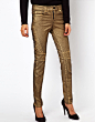 OMEIU英国正品代购 ASOS 时尚青铜金属色蛇纹个性紧身牛仔裤12.24