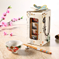 四碗+四木质筷 釉下彩工艺 礼盒装商务套装礼品结婚 高级餐具礼品的图片