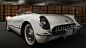 高清晰白色雪佛兰1954年克尔维特复古汽车壁纸封面大图