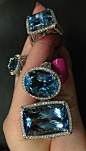 Aquamarine and diamond rings by Coast Diamond.  Via Diamonds in the Library. (Board: The Gown Boutique.)