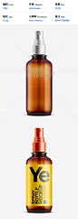 11062 Amber Spray Bottle Mockup 琥珀色透明塑料喷壶瓶产品包装样机展示素材 yellow images