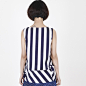 【有耳uare】60年代库雷热蓝白条纹箱型可调节无袖上衣  原创设计 新款 2013