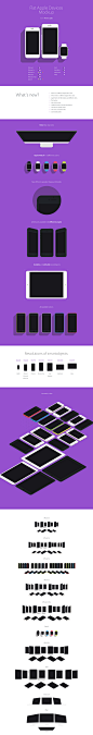 FREE Flat Apple Devices Mockup / iPhone 6 update : A huge and now bigger collection of flat Apple devices mockups to showcase your responsive web designs. The PSD file includes iPhones, iPads, iMac and Macbook with different viewing angles and now even an