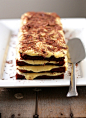 Layered Dark Chocolate and Egg Nog Mousse Cake