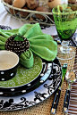 Gorgeous green & black tablescape!