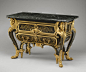 Commode ~~~~ Maker: André Charles Boulle (French, Paris 1642–1732 Paris)  Date: ca. 1710–20  Culture: French  Medium: Walnut veneered with ebony, marquetry of engraved brass and tortoiseshell, gilt-bronze mounts, verd antique marble  Dimensions: 34 1/2 ×