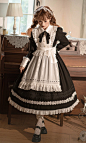 Junior Maid Long Sleeves Lolita OP Dress and Apron Set
