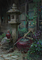 Garden, Shane Le : Practicing my rendering skill, trying to go for a Studio Ghibli style, it was really fun, never knew painting plants can be this satisfying and relaxing.
