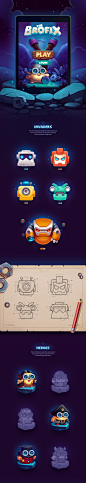 Brofix - Game Art : We're glad to represent our new game concept. Brofix it's beautiful and small planet with the cutest citizens in the galaxy. One day alien robots decided to invade a peaceful planet , but they did not expect that those cute creatures w