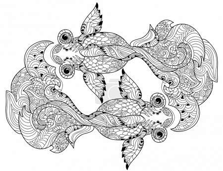 Zentangle 程式化花卉中国鱼涂鸦