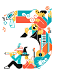 Music numbers : Six numbers for covers of music school books for children.  