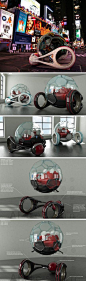 【泡泡自行车】这样的三轮车在大街上行驶是不是很拉风啊？由设计师Andrea Filogonio设计的“ 泡泡三轮车 ”，超轻量级框架，真正创新的是充气的驾驶室，提供了安全性，减震，乘客可观全景