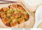 Mapo Tofu - Tofu and minced pork cooked with chili bean paste, fermented black beans, chili oil and Szechuan peppers, garnished with spring onions. Served with white steamed rice. - stock photo