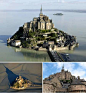 坐落在小岛上的城堡，被誉为“西方名胜”的圣米歇尔山，位于法国诺曼底和布列塔尼之间，坐落在巨大沙洲中部的岩石小岛上。