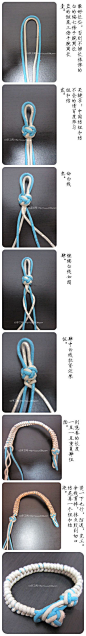 一款漂亮的编绳手链，蓝白混搭的颜色，很清新，看着心情就不错。而且风格也比较中性，男生女生都可以佩戴。 #手工# #DIY#