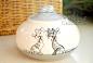 微瑕特价 外贸手绘陶瓷 眯眼笑的妖娆猫咪储物罐 浮雕质杂物罐