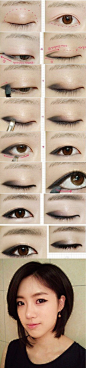 韩国女团T-ara恩静的独特眼妆，只需简单几步就能让你的眼神发生大变化噢！
