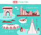 城市旅行旅游名胜建筑古典插画地图游玩海报
