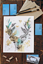 Deer Art Print Antlers Original Watercolor Painting by SailandSwan: 