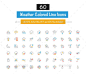 60天气彩色图标——季节性图标60 Weather Colored Line Icons - Seasonal Icons云计算,云计算,云,多彩,行,行图标,月亮,月亮和星星,月亮在云,雨,雪,雪落,雪花,雪花,雪花,明星,明星,中风,太阳,阳光,天气,天气的图标,天气图标,天气轮廓图标 cloud, cloud computing, clouds, colorful, line, line icons, moon, moon and stars, moon in clouds, rain, snow,