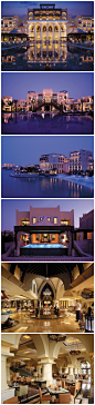【阿布扎比香格里拉大#酒店设计#】被称为“Souk”的传统阿拉伯集市设计现代，各色商店林立。阿巴拉（Abras）河道（阿拉伯的“贡多拉”）环绕酒店独特建筑和葱郁的花园，将所有设施连接起来