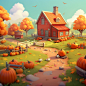 Autumn farm, Harvest European , American cartoon style , Farm game ,,blender, C4D,cute,