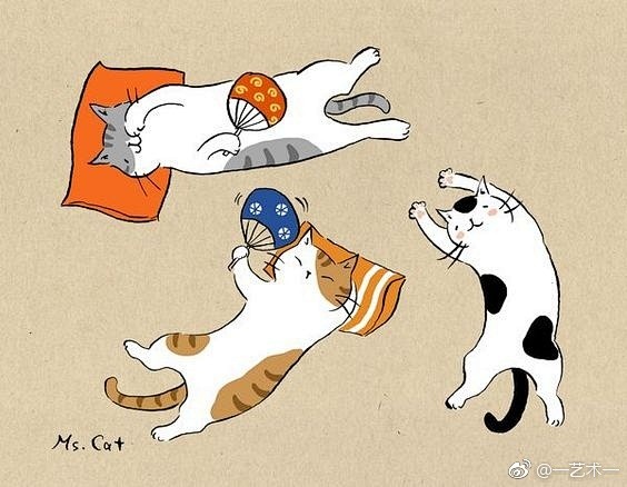 台湾插画师猫小姐的浮世绘风格猫咪插画 ​...