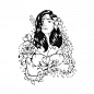 花卉花朵手绘黑白线稿漂亮女孩插画