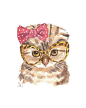 Scottish Fold Cat Watercolor Print - 5x7 Print, Cat Illustration, Cute Kitten, Vintage Glasses