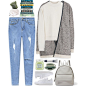 A fashion look from November 2015 featuring ivory shirt, cable cardigan and blue denim jeans. Browse and shop related looks.