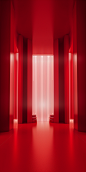 red room with large windows and red ceilings, in the style of uhd image, energetic lines, confessional