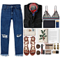 A fashion look from November 2016 featuring high-waisted jeans, lace lingerie and man bag. Browse and shop related looks.