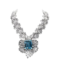 BARBARA ANTON AQUAMARINE AND DIAMOND NECKLACE - Rectangular step cut aquamarine, 32 x 23.7 x 15.4 mm., 84 cts. by formula and 229 full brilliant cut diamonds, approx. 12 cts. TW in "firework" design joining fan shaped links, approx. 14k, third q