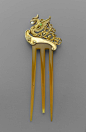 Hair Comb Featuring A Profile Of A Dragon On A Wave, Made Of Gold, Emerald, Ruby And Corn  -  American   c.1910  -  Museum Of Arts, Boston