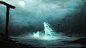 General 2560x1440 ghosts women dog night mist digital art Moon