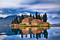 General 3008x2000 architecture old building ancient Montenegro island landscape mountains clouds nature trees church rock reflection hills water lake house Mediterranean