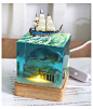 手工艺品树脂滴胶夜灯文创产品创意礼物方形摆件海洋桌鲸鱼饰品灯-淘宝网