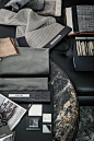 Materials by Lorenzo Pennati, via Behance, grey and black mood board, interior design: