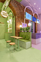 Masquespacio used vivid color palette for interiors of this restaurant to attract young customers