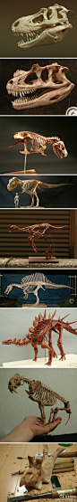 日本艺术家taburin用木料雕刻制作的恐龙骨架模型，http://t.cn/zWJ6rGE作品ギャラリー-gallery-a-to-c/