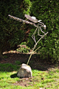 Stainless steel Garden Or Yard / Outside and Outdoor sculpture by artist David Freedman titled: 'stainless Steel Dragonfly (Large Outsize Perched on Reed statue)':