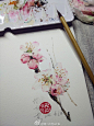 家里的樱桃树开花啦~用画笔记录下来~粉粉哒@水彩教程 #水彩##水彩过程#