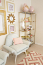 How cute are these gold shelves. such a great Ikea hack. Started with the Vittsjo units - 70 bucks: 