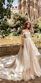 ricca sposa 2020 barcelona bridal off shoulder sweetheart neckline ruched bodice fully embellished romantic glitzy a line ball gown wedding dress v back cathedral train (1) mv