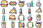 西式快餐薯条汉堡可乐披萨汽水icon图标儿童插画矢量素材模板设计-淘宝网