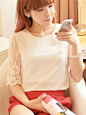 2014韩版女夏装新款修身甜美套头圆领绣花蕾丝雪纺衫百搭上衣包邮-淘宝网