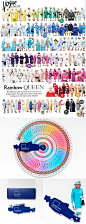 这张是两个月前《VOGUE》杂志推出的英女王着装彩虹图。伦敦的一家广告公司显然从这张图中得到了灵感，日前推出了一款限量版“英女王潘通色卡”，虽然色卡上的颜色是后期制作的，但都可以追溯到女王何时何地穿了这个色彩，并在色卡上详细注明，http://t.cn/zODjKTm。